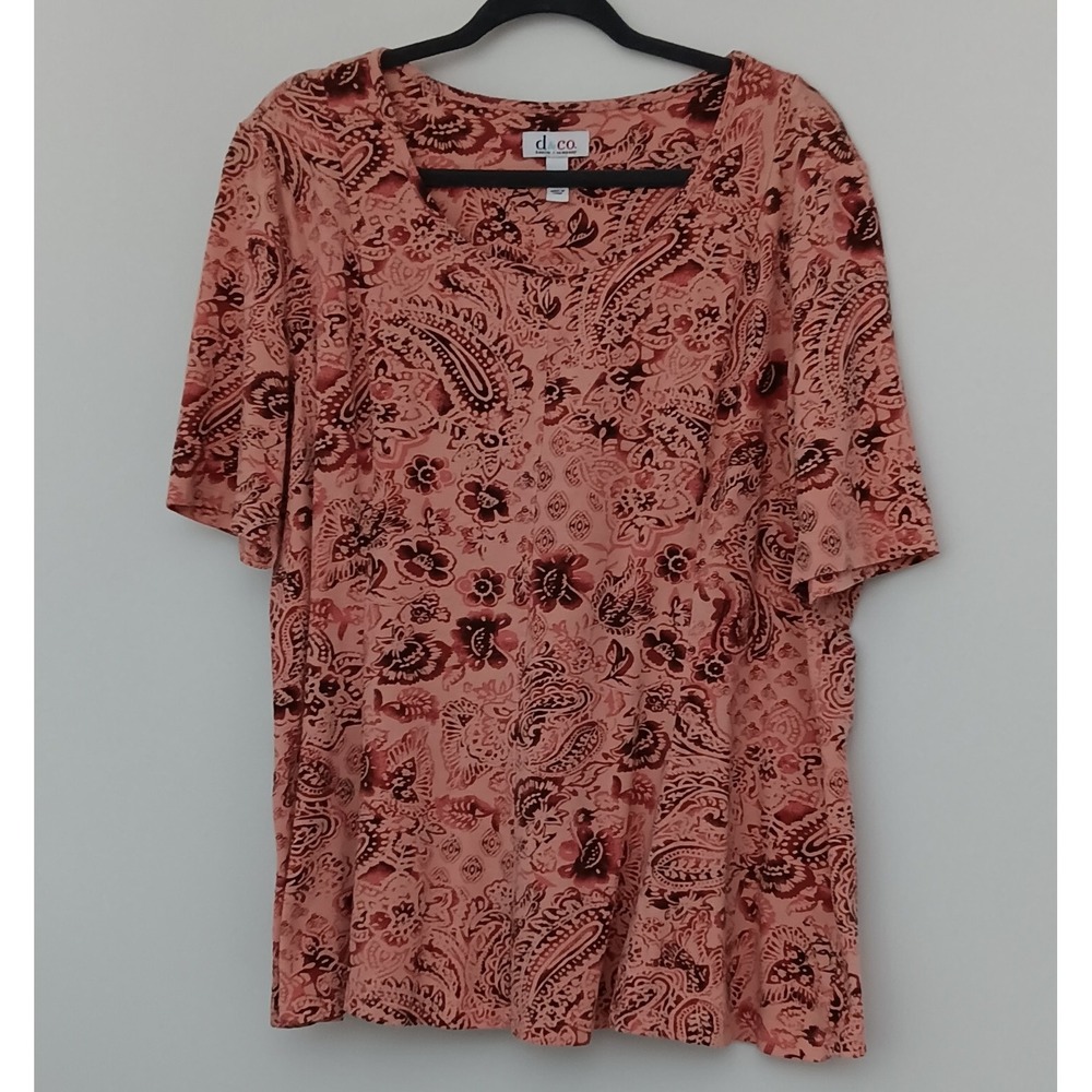 Denim & Co.  Blouse Women's Size XLP Petite Pink Paisley Short Sleeve Pre-owned